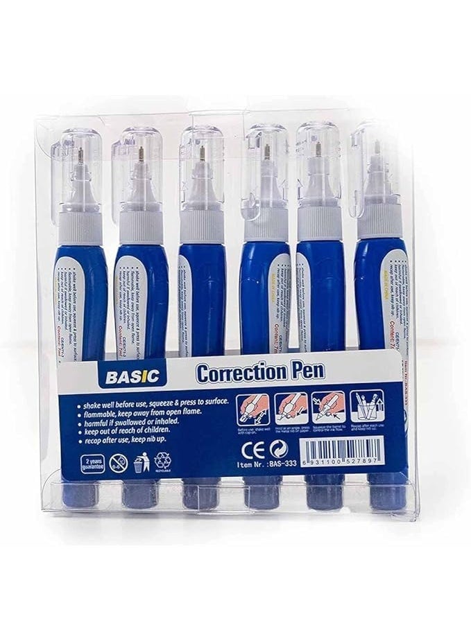 BASIC VersaMarts 6-Pack Quick Dry Correction Fluid Pens – 7ml Fine Point Whiteout Liquid Pen Set – Precise, Fast-Drying & Smooth Application for Office, School - Image 5
